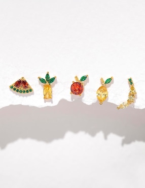 Set de aretes de frutas Girls Crew Basket 18 K con acabado chapa de oro zirconia cúbica