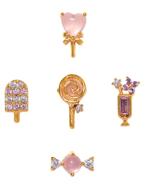 Set de aretes Girls Crew Food 18 K con acabado chapa de oro zirconia cúbica