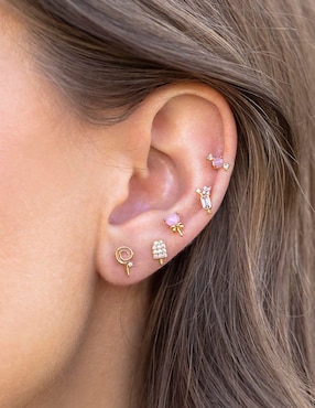Set de aretes Girls Crew Food 18 K con acabado chapa de oro zirconia cúbica