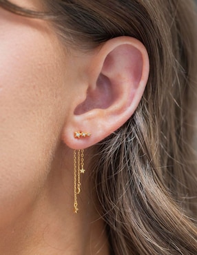 Aretes largos Girls Crew 18 k con acabado chapa de oro