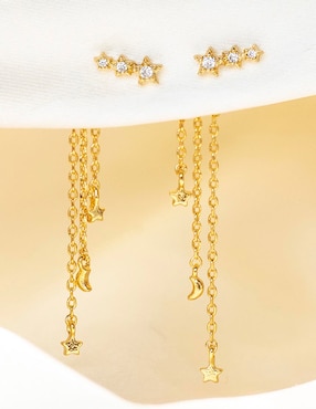 Aretes largos Girls Crew 18 k con acabado chapa de oro