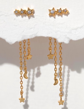 Aretes largos Girls Crew 18 k con acabado chapa de oro