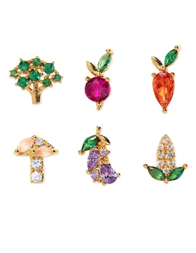 Set de aretes Girls Crew Food con acabado chapa de oro 18 k zirconia cúbica