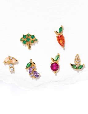 Set de aretes Girls Crew Food con acabado chapa de oro 18 k zirconia cúbica