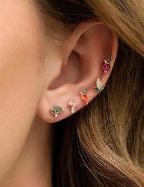 Set de aretes Girls Crew Food con acabado chapa de oro 18 k zirconia cúbica