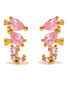 Aretes cortos de caballito de mar Girls Crew Animals 18 K con acabado chapa de oro zirconia cúbica
