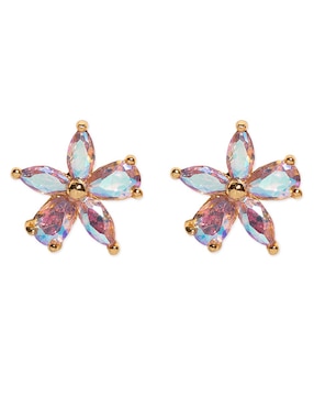 Aretes huggies de flor Girls Crew Gardenia 18 k con acabado chapa de oro zirconia cúbica