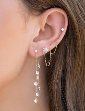 Aretes largos Girls Crew 18 k con acabado chapa de oro zirconia cúbica