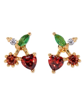 Aretes cortos de cereza Girls Crew Fuit 18 K con acabado chapa de oro zirconia cúbica