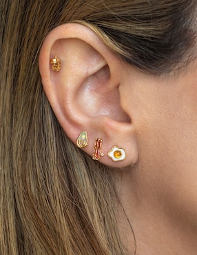 Set de aretes Girls Crew Food 18 K con acabado chapa de oro zirconia cúbica