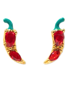 Aretes cortos de chile Girls Crew Food 18 K con acabado chapa de oro zirconia cúbica