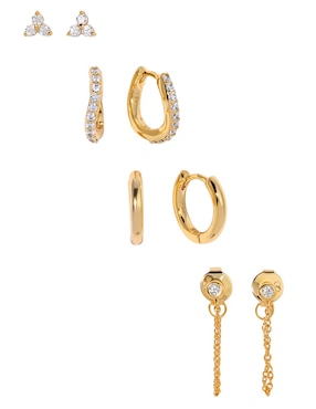 Set de aretes Girls Crew con acabado chapa de oro 18 K zirconia