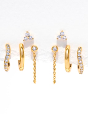 Set de aretes Girls Crew con acabado chapa de oro 18 K zirconia