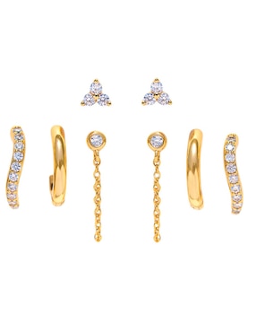 Set de aretes Girls Crew con acabado chapa de oro 18 K zirconia