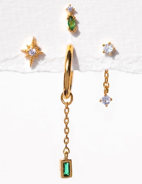 Set de aretes Girls Crew Classic 18 K con acabado chapa de oro zirconia cúbica