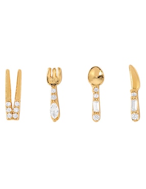 Aretes cortos Girls Crew con acabado baño de oro 18 k zirconia cúbica