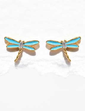 Aretes huggies de libélula Girls Crew Dragonfly 18 k con acabado chapa de oro zirconia cúbica