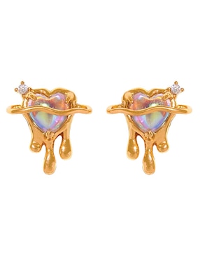Aretes huggies de corazón Girls Crew 18 k con acabado chapa de oro zirconia cúbica
