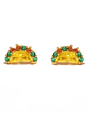 Aretes cortos de taco Girls Crew 18 k con acabado chapa de oro zirconia