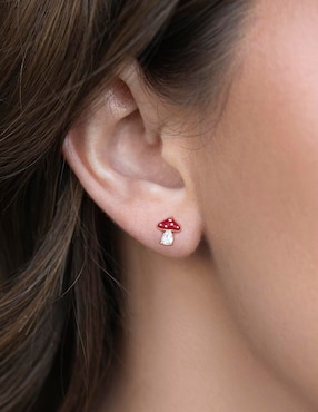 Arete corto de hongo Girls Crew Garden 18 K con acabado chapa de oro zirconia cúbica