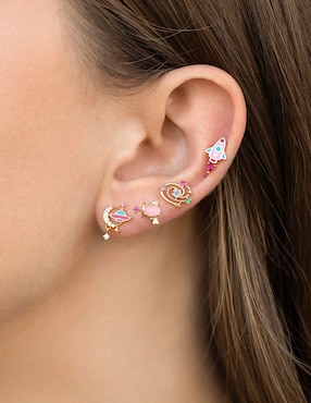 Set de aretes Girls Crew Galaxy 18 K con acabado chapa de oro zirconia cúbica