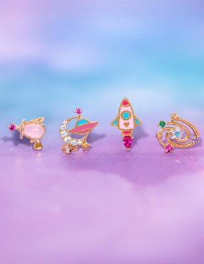 Set de aretes Girls Crew Galaxy 18 K con acabado chapa de oro zirconia cúbica