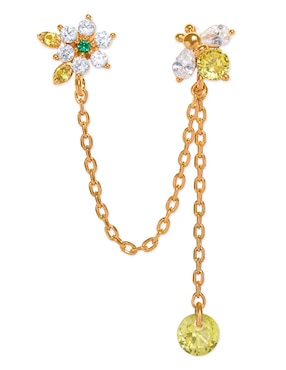 Aretes largos de flor Girls Crew Garden con acabado chapa de oro 18 K zirconia