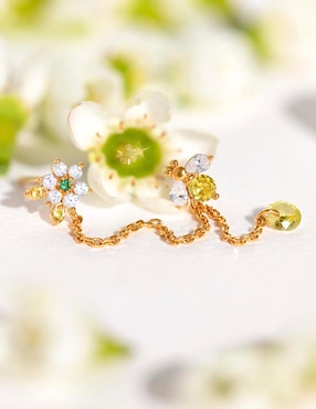 Aretes largos de flor Girls Crew Garden con acabado chapa de oro 18 K zirconia