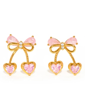 Aretes cortos de cereza Girls Crew Garden 18 K con acabado chapa de oro zirconia cúbica