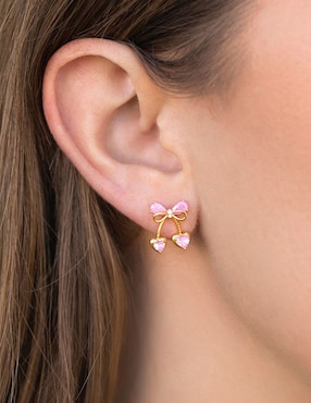 Aretes cortos de cereza Girls Crew Garden 18 K con acabado chapa de oro zirconia cúbica