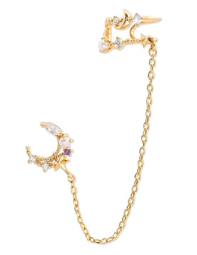 Arete largo de luna Girls Crew Galaxy con acabado chapa de oro 18 K zirconia cúbica