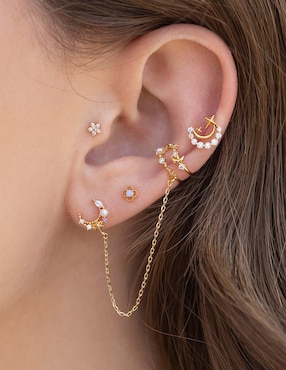 Arete largo de luna Girls Crew Galaxy con acabado chapa de oro 18 K zirconia cúbica