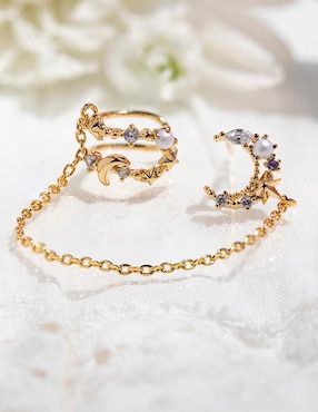 Arete largo de luna Girls Crew Galaxy con acabado chapa de oro 18 K zirconia cúbica