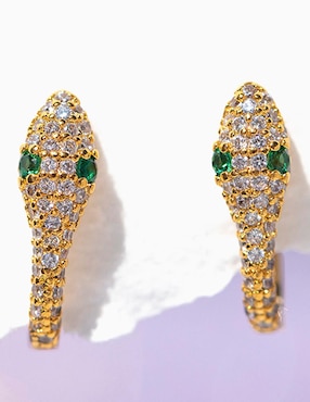 Aretes cortos de serpiente Girls Crew Garden con acabado chapa de oro 18 K zirconia cúbica