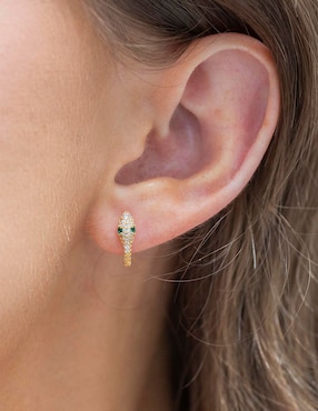 Aretes cortos de serpiente Girls Crew Garden con acabado chapa de oro 18 K zirconia cúbica