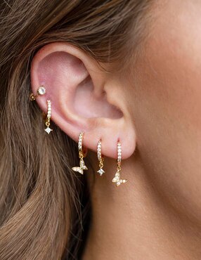 Set de aretes Girls Crew Garden 18 k con acabado chapa de oro zirconia cúbica