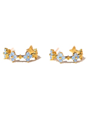 Aretes huggies Girls Crew Blue Blossom 18 k con acabado chapa de oro zirconia cúbica