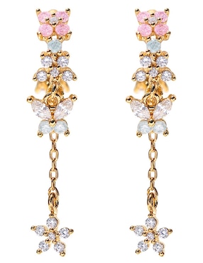 Aretes largos de flor Girls Crew Garden 18 k con acabado chapa de oro zirconia cúbica