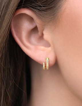 Aretes cortos Girls Crew Snake Pavé 18 k con acabado chapa de oro zirconia cúbica