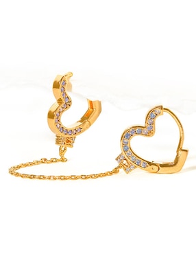 Arete largo de corazón Girls Crew Lover Locked 18 k con acabado chapa de oro zirconica cúbica