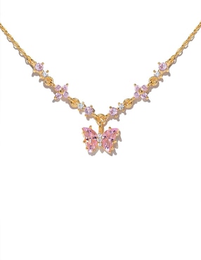 Collar con dije de mariposa Girls Crew Garden de baño de oro 18 K