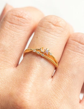 Anillo de luna Girls Crew Sparkle zirconia cúbica chapa de oro