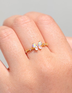 Anillo de mariposa Girls Crew Garden zirconia cúbica chapa