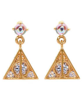 Aretes cortos Harry Potter Girls Crew Deathly Hallows 18 k con acabado de chapa de oro zirconia cúbica