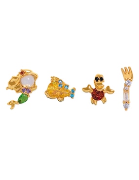 Set de aretes La Sirenita Girls Crew Disney 18 k con acabado chapa de oro zirconia cúbica
