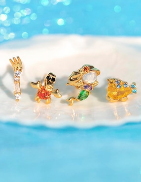 Set de aretes La Sirenita Girls Crew Disney 18 k con acabado chapa de oro zirconia cúbica
