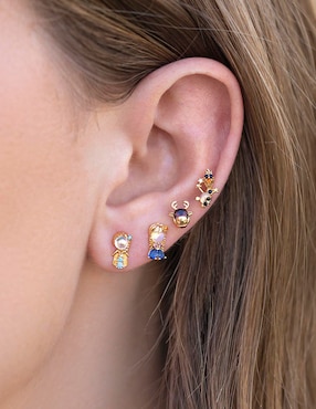 Aretes cortos Frozen Girls Crew Disney con acabado baño de oro 18 K zirconia
