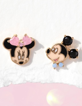 Aretes cortos Mickey & Minnie Girls Crew Disney con acabado chapa de oro 18 k