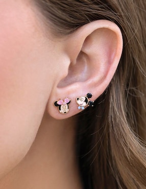 Aretes cortos Mickey & Minnie Girls Crew Disney con acabado chapa de oro 18 k