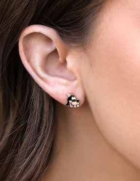 Aretes huggies Goofy Girls Crew Disney 18 k con acabado chapa de oro zirconia cúbica